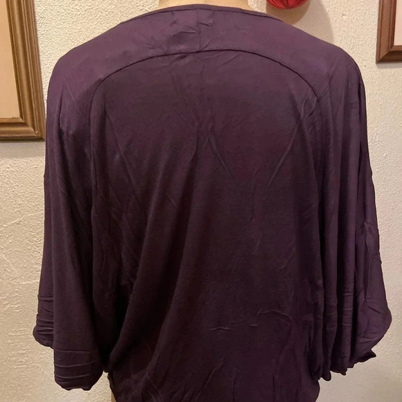 Dollz Eggplant V-neck Open Front Wrap Pullover Top Size L - Picture 6 of 9